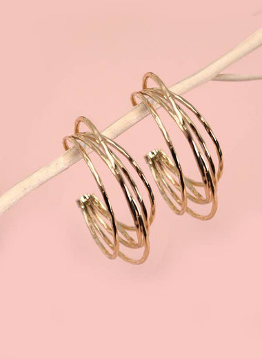 Hammered Multi-Row Hoop Earrings - Gold
