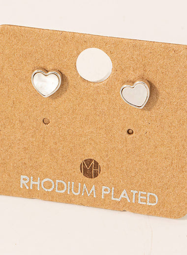 Gold Dipped Mini Heart Shell Stud Earrings - Silver