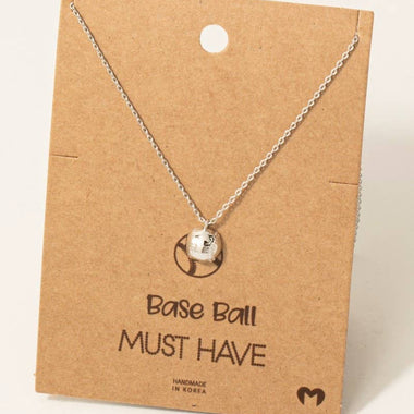 Silver Half Baseball Pendant Necklace