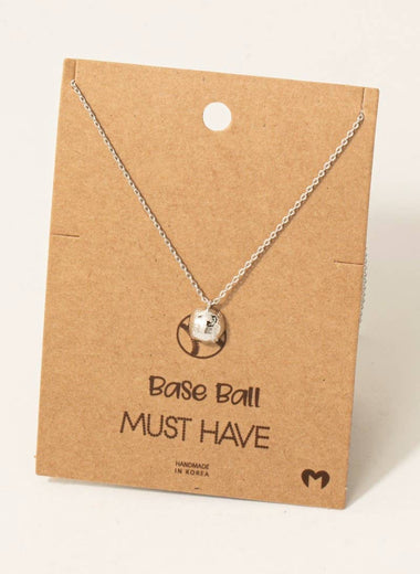 Silver Half Baseball Pendant Necklace