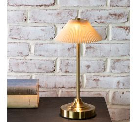 Gold LED Lamp w/ Pleated Shade