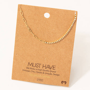 Rhinestone Chain Link Necklace - Gold