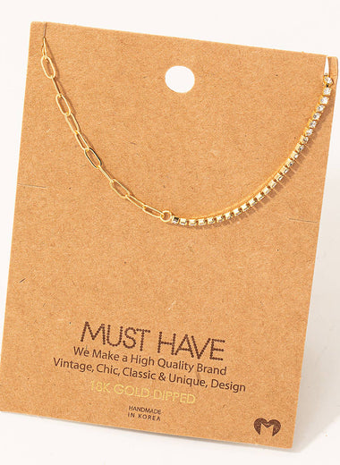 Rhinestone Chain Link Necklace - Gold