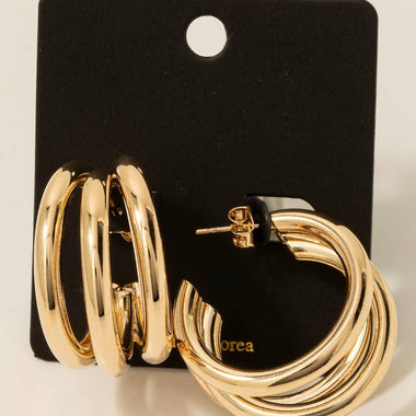 Triple Layered Tube Hoop Earrings - Gold