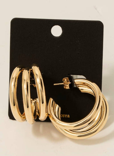 Triple Layered Tube Hoop Earrings - Gold