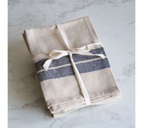 Beige & Blue Stripe Towels S/2
