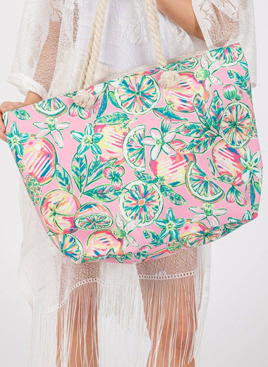 Hand-Drawn Grapefruit Beach Tote - Pink