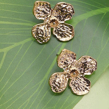 Hammered Flower Stud Earrings - Gold