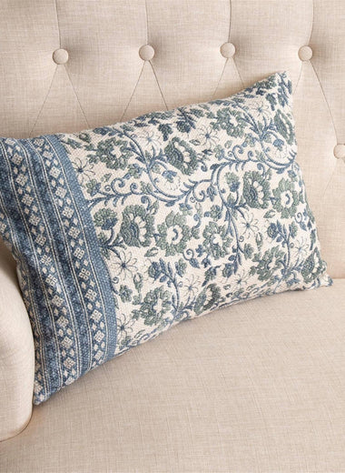 14x22 Sage And Blue Floral Lumbar Pillow