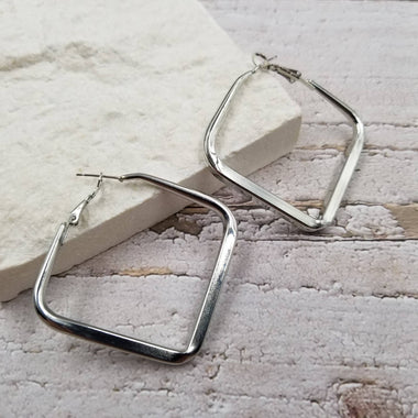 Geometric Square Earrings - Silver