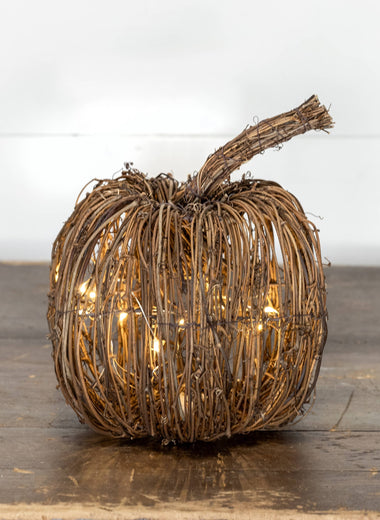 9.75" Lighted Rattan Pumpkin