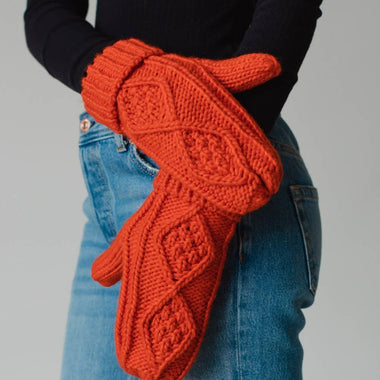 Orange Cable Knit Mittens