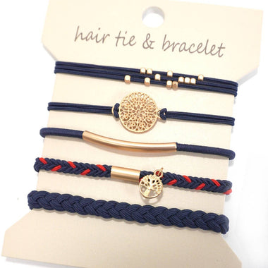 Boho Knot Bracelet and Hair Ties - Navy