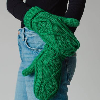 Green Cable Knit Mittens