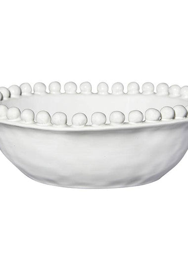 8" Ceramic Beaded Bowl - White