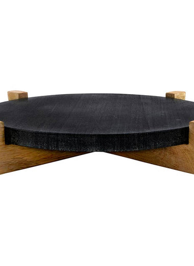 11" Black Marble & Wood Riser