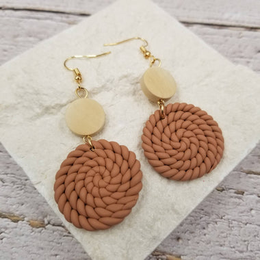 Wood & Clay Drop Earrings: Red