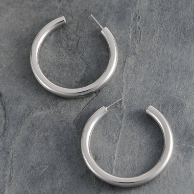 Classic Polished Hoop Earrings - Silver