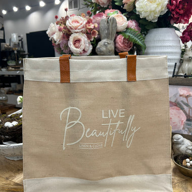 Linen & Clove Jute & Leather Tote