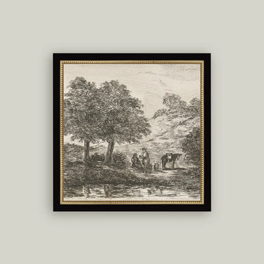 5x5 Landscape with Family Under Tree Framed Art