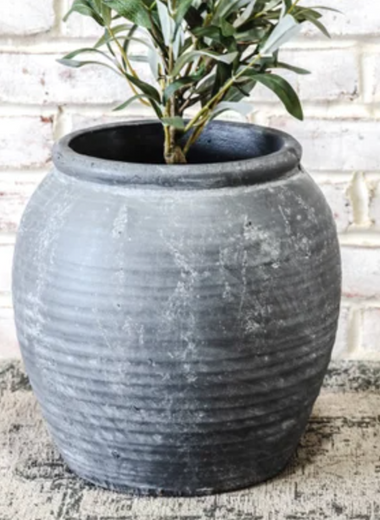 12" Black Stoneware Pot