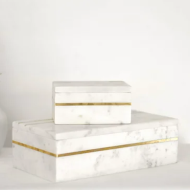 White Marble Box with Brass Inlay