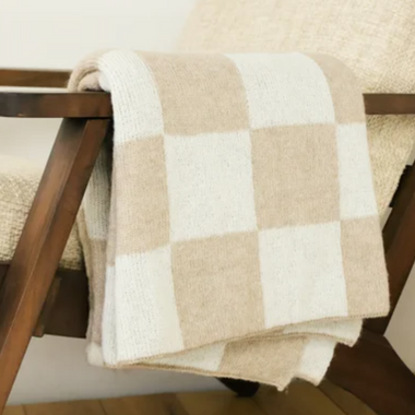 Tan Plaid Throw Blanket