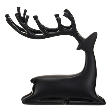 Resin Sitting Reindeer, Black