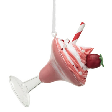 Glass Whipped Drink w/ Straw Ornament, Pink & White