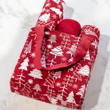 Three Towels in Bag - Red Trees