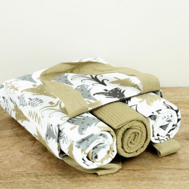 Three Towels in Bag - Gold Trees