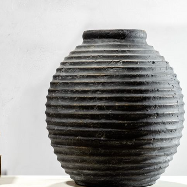 12" Black Terracotta Line Vase