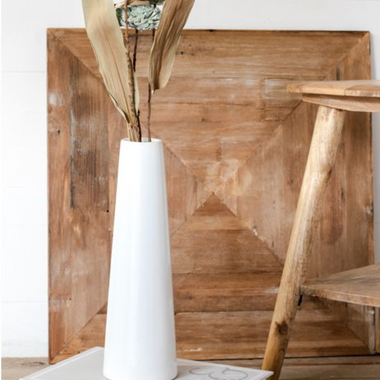 13" White Ceramic Cone Vase