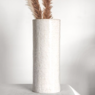 13" White Checkered Vase