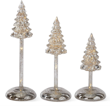Silver Mercury Glass LED Tree Finial with Timer