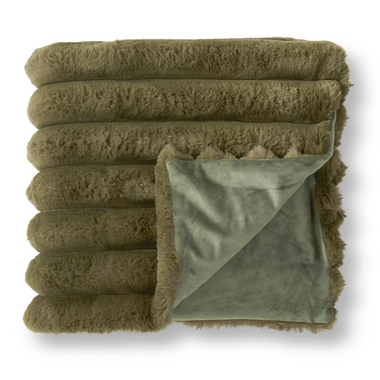 Dark Green Vegan Fur Throw Blanket
