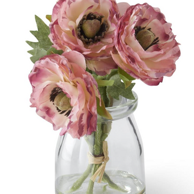 Pink Ranunculus in Glass Vase 6.75 Inch