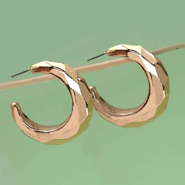 Chunky Bubble Faceted Cut Hoop Earrings - Gold