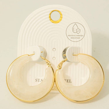 Gold Edge Graduated Acrylic Hoop Earrings - Ivory