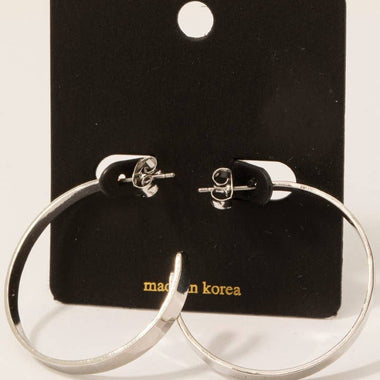 Hammered Flat Hoop Earrings - Silver