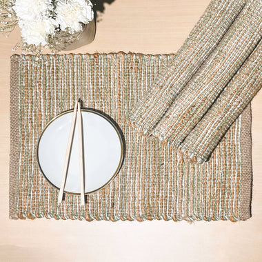 Set of 4 Jute & Sage Green Placemats