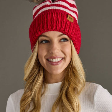 Red & Pink Striped Pom Hat