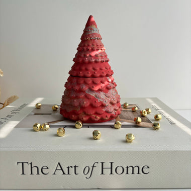 Christmas Tree Candle Pot - Red, Silver & Gold