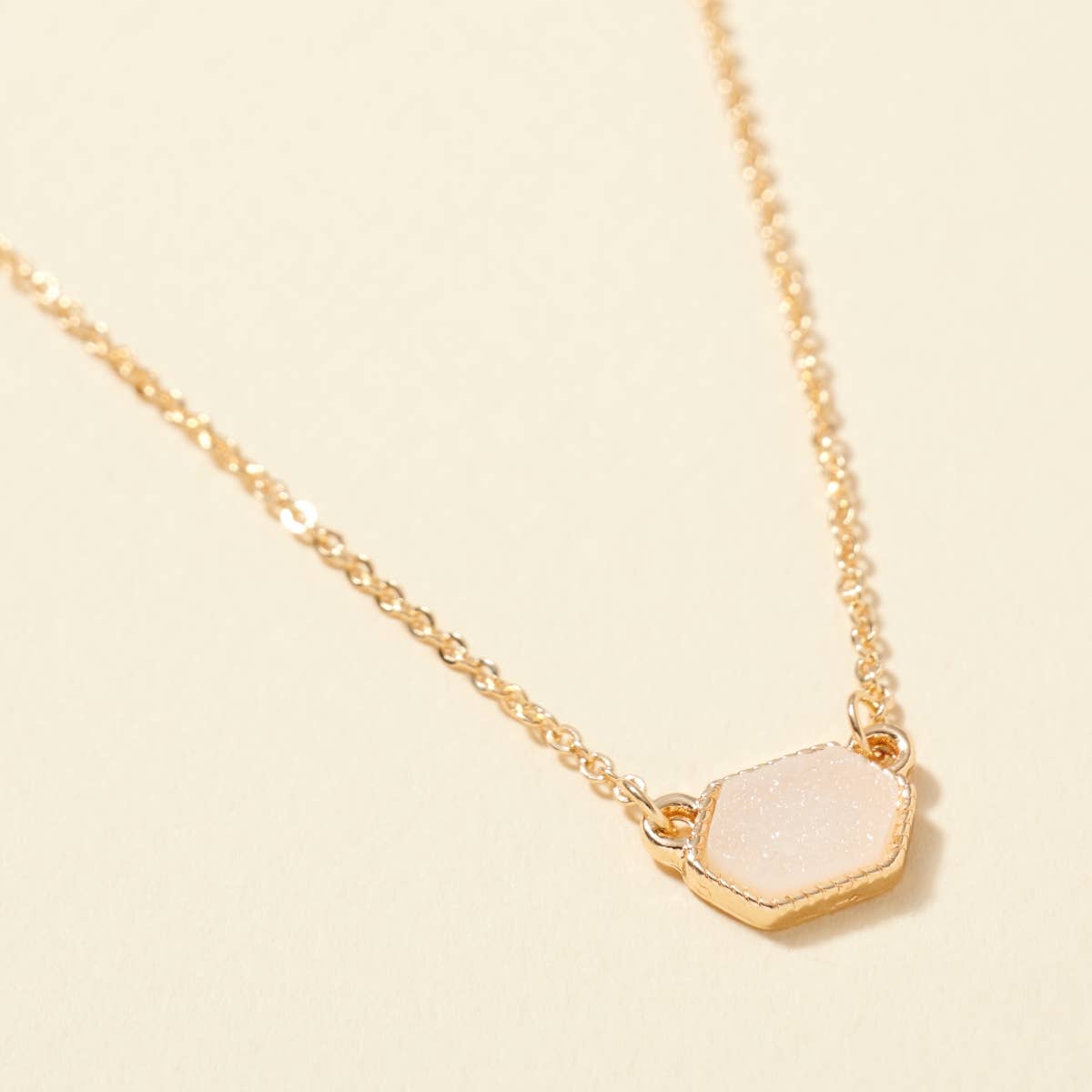 Hexagon Druzy Stone Charm Necklace