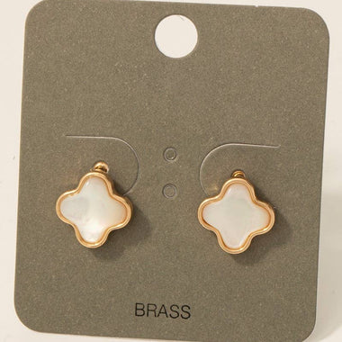 Mother Of Pearl Clover Stud Earrings - Gold