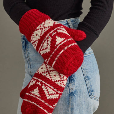 Red & Cream Patterned Mittens