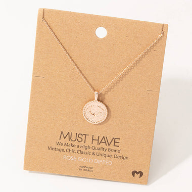 Hammered Mini Coin Pendant Necklace - Rose Gold