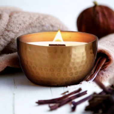 Cashmere Vanilla & Warm Amber - 14oz Soy Candle in Brass Bowl