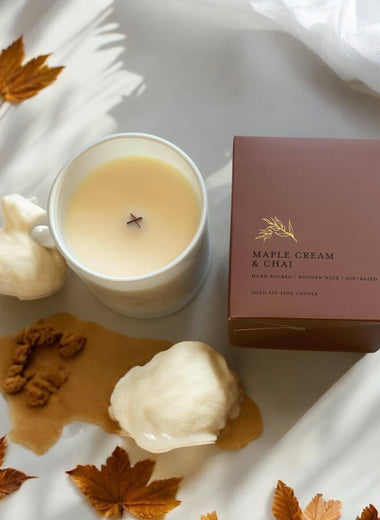 Maple Cream & Chai 12oz. Candle with Gold Lid