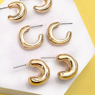 Bubbly Trio Mini Huggie Hoop Earring Set - Gold